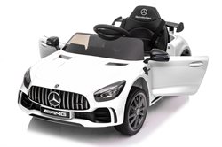 Uds. Mercedes GTR AMG hvid, 12V, gummihjul og lædersæde