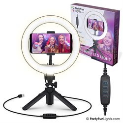 PartyFun Selfie ring LED lys 20cm, stativ og telefonholder.