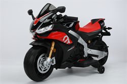 Aprilia RS V4 motorcykel sort 12V, gummihjul og lædersæde