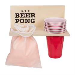 Beer Pong med træhylde og 12 krus.