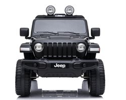 Jeep Wrangler Rubicon BLACK med 4 x 12V motor, lædersæde og gummihjul.